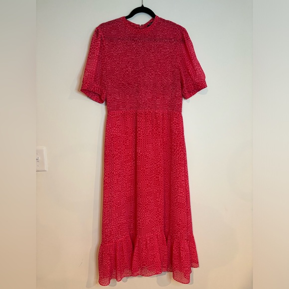 Whistles Shirred Checkerboard Pink Print Midi Dress - Picture 4 of 8